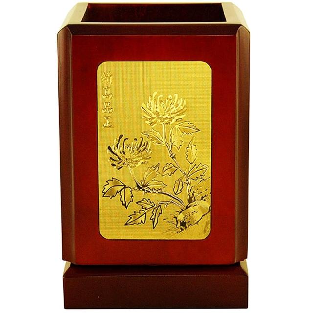 銅器 梅蘭竹菊筆筒 筆筒 文房 置物 装飾品 工芸品 美術品 開運陶源】四君子梅蘭竹菊(文具筆筒飾金金箔畫禮物) - momo購物