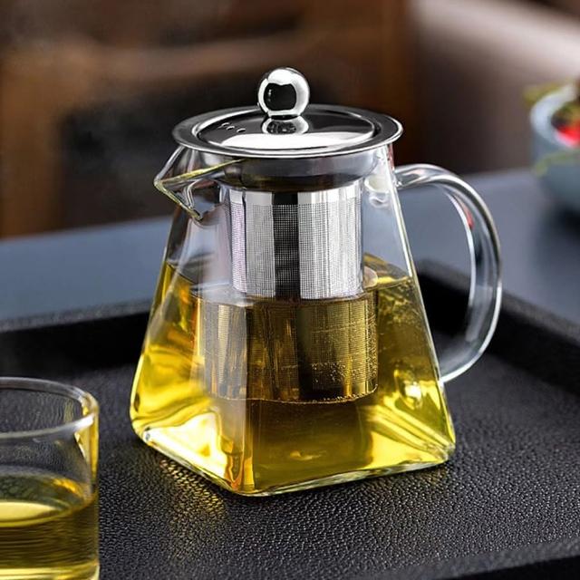EDISH】304加厚玻璃四方鷹嘴泡茶壺550ml 含不鏽鋼濾網耐熱可直火