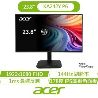 【Acer 宏碁】KA242Y P6 24型 IPS FHD 16:9 144Hz護眼電腦螢幕(23.8吋/內建喇叭/FreeSync/1ms)