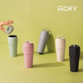 【WOKY 沃廚】2入 渾圓杯 鈦陶瓷款770ml-附彈跳跟矽膠吸管(隨行杯/吸管杯/飲料杯/保溫杯/保溫瓶)