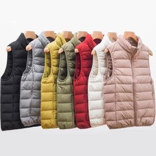 【米蘭精品】極速出貨 真90%白鴨絨輕羽絨背心羽絨衣(保暖立領簡約素色馬甲女夾克9色74gz43)