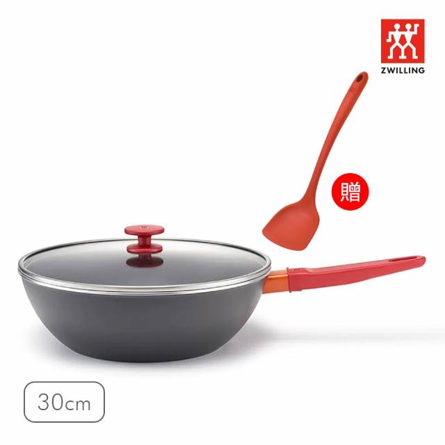 ZWILLING 德國雙人】Now Plus黑曜鍋IH不沾深炒鍋30cm附玻璃蓋、大矽膠