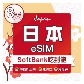 【環亞電訊】eSIM日本SoftBank 8天吃到飽(日本網卡 Softbank 日本 網卡 沖繩 大阪 北海道 東京 eSIM)
